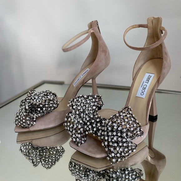 New JIMMY CHOO Mana 100mm Crystal-bow Sandals In Ballet Pink/crystal $2,450 - Picture 13 of 16